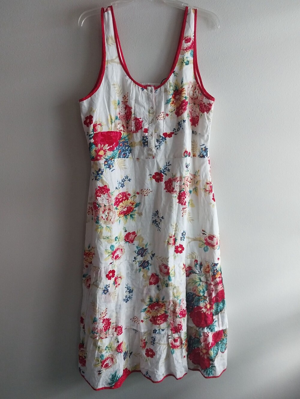Betsey Johnson Riviera White & Red Floral Cotton Lined Sleeveless Midi Dress - Picture 1 of 10